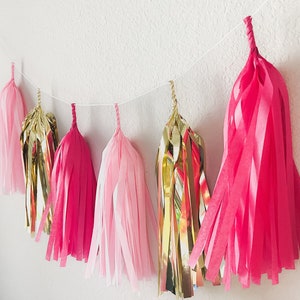 Pink and Gold Tissue Tassel Garland Wedding Decor Room decor Nursery Decor Photo Prop image 1
