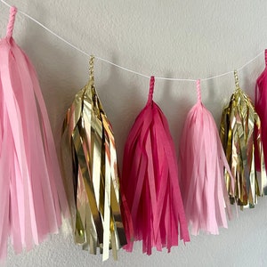 Pink and Gold Tissue Tassel Garland Wedding Decor Room decor Nursery Decor Photo Prop image 4