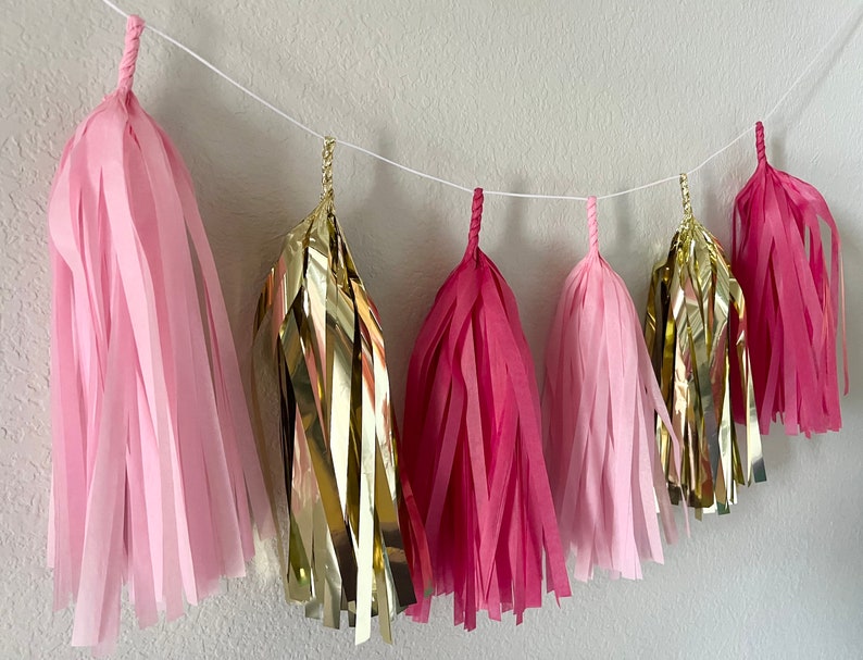 Pink and Gold Tissue Tassel Garland Wedding Decor Room decor Nursery Decor Photo Prop image 4