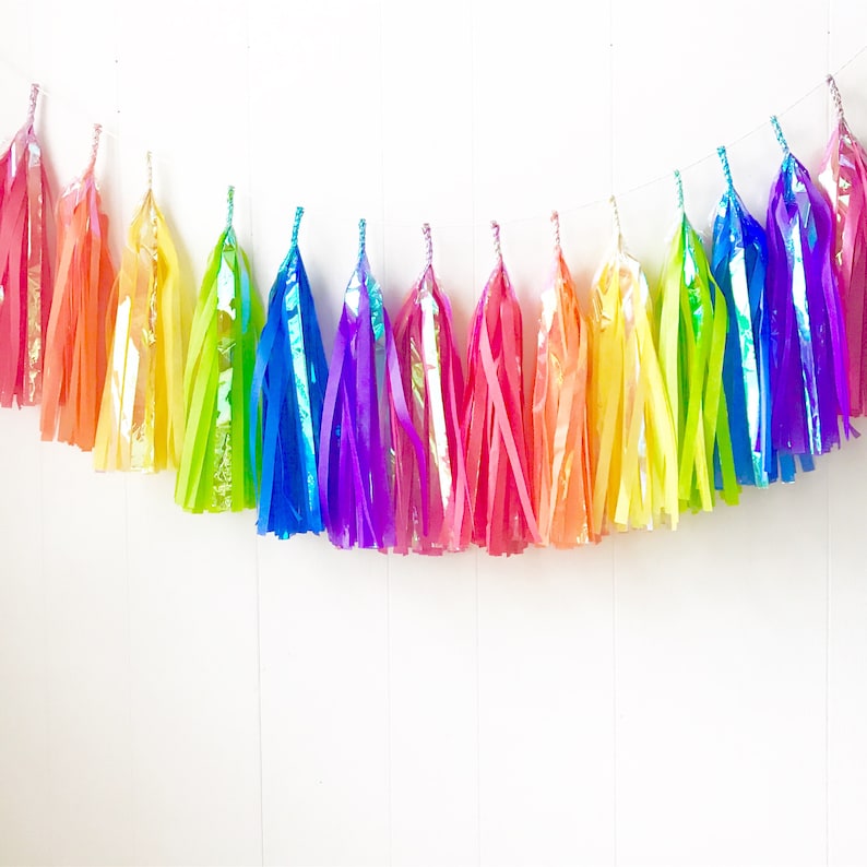 Iridescent Rainbow Tassel Garland Wedding Decor Trolls Etsy