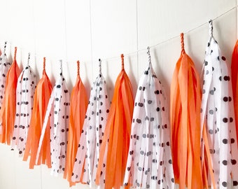 Halloween Tissue Tassel Garland: Black, White & Orange Party