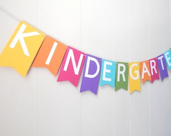 Rainbow Kindergarten Banner Grade Garland / Photo Prop / Adjustable Hand Sewn / First Day Of School