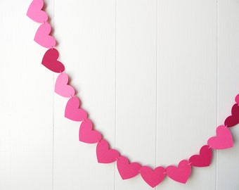 Shimmer Hot Pink Heart Garland / Wedding Decoration / Love Bunting /  Photo Prop / Adjustable Hand Sewn