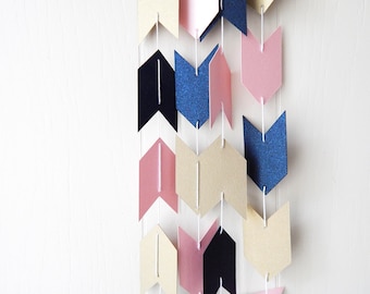 Arrow Garland in Navy Light Pink and Gold Leaf