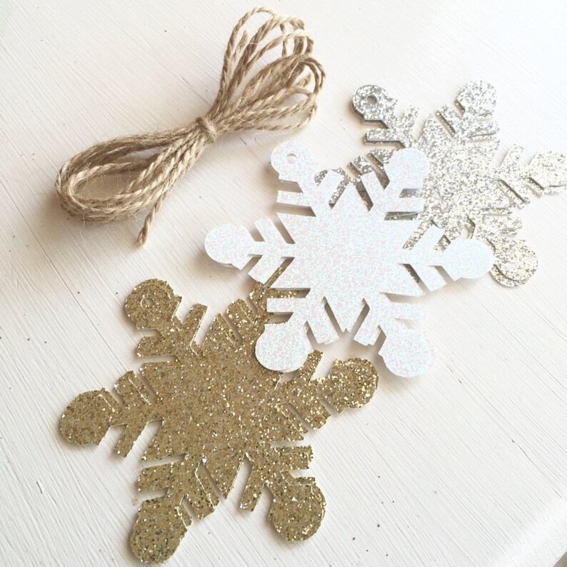 Snowflake Glitter Gift Tags Holiday Tags Gold White Silver image 2