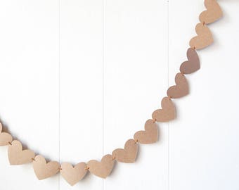 Kraft Heart Garland / Wedding Decoration / Love Bunting / Anniversary Decor / Photo Prop / Adjustable Hand Sewn