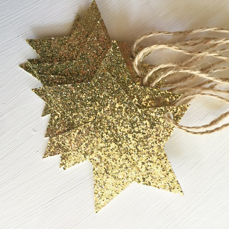 Golden Glitter Star Gift Tags Christmas Tags Holiday Tags Paper Ornaments image 5