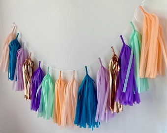 Teal Peach Copper Purple Cool Mint Tissue Tassel Garland