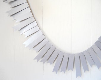 Silver Garland / Silver Wedding Garland / Silver Bunting / Skinny Flag Fringe Garland / Shiny Bunting / Shimmery Silver Bunting