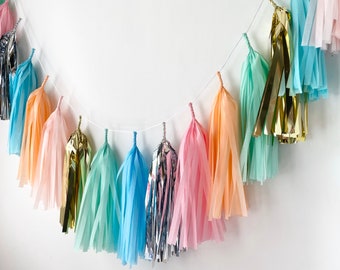 Pastel Dreams Tissue Tassel Garland - Pre-made- Nursery Decor - Photo Prop - Birthday - Bridal Shower - Kids Room Decoration