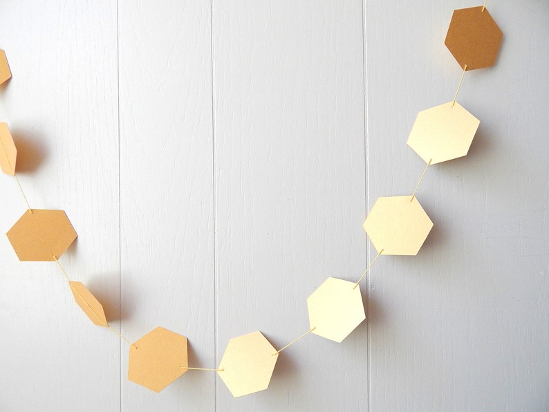 Hexagon Gold Honeycomb Garland Bunting / Geometric wall hanging / Photo Prop / Baby Shower image 2