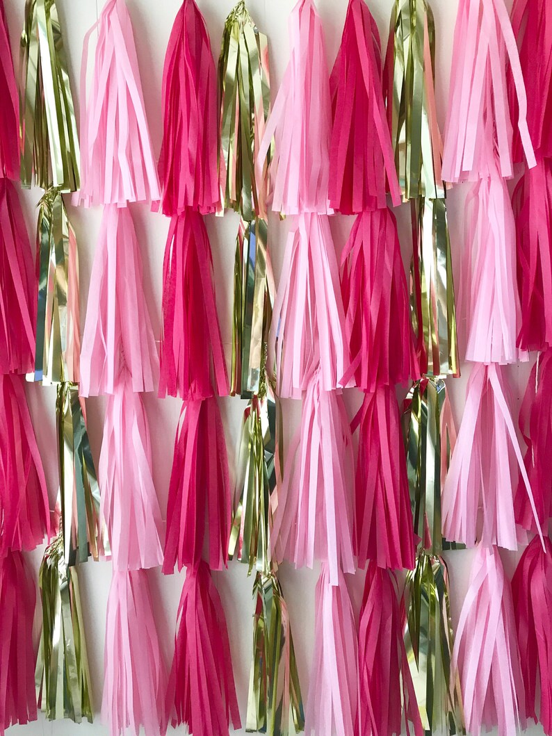 Pink and Gold Tissue Tassel Garland Wedding Decor Room decor Nursery Decor Photo Prop image 3