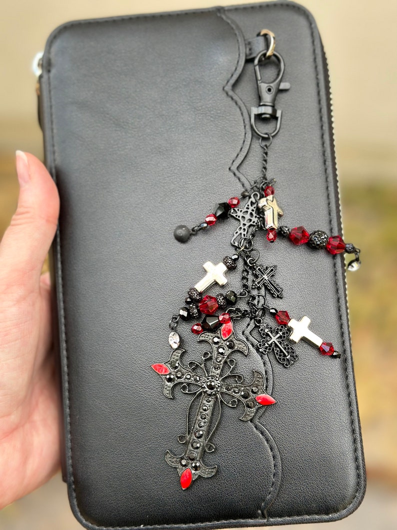 Gothic Cross Zipper Charm, Purse Charm, Keychain Charm, Planner Charm image 2