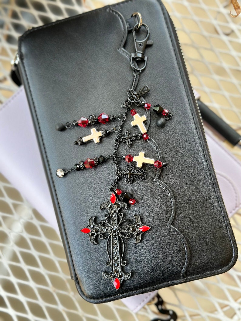 Gothic Cross Zipper Charm, Purse Charm, Keychain Charm, Planner Charm image 1