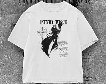Camiseta gráfica Trinity Blood, camiseta de sacerdote de anime oscuro, estilo gótico urbano.