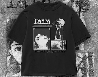 Camiseta gráfica extragrande de Serial Experiments Lain, estilo streetwear de anime vintage de los 90.