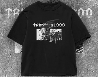 Camiseta de anime oscuro Trinity Blood / Camiseta gótica de vampiros / Ropa urbana negra extragrande