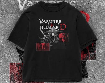 Camiseta gráfica de Vampire Hunter D, camiseta retro de anime oscuro, anime de terror de los 90, unisex de talla grande.