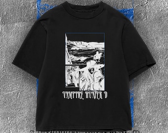 Camiseta con panel del manga Vampire Hunter D, camiseta gráfica de anime retro, anime oscuro de los 90.
