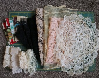Recycled/Upcycled Lace Remnants, Grab Bag Scraps Doilies Destash Lot