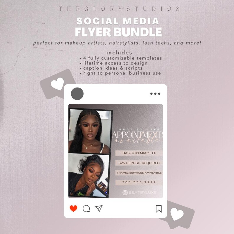 MUA Hair Stylist Flyer Bundle | Canva Templates + Caption Ideas ...