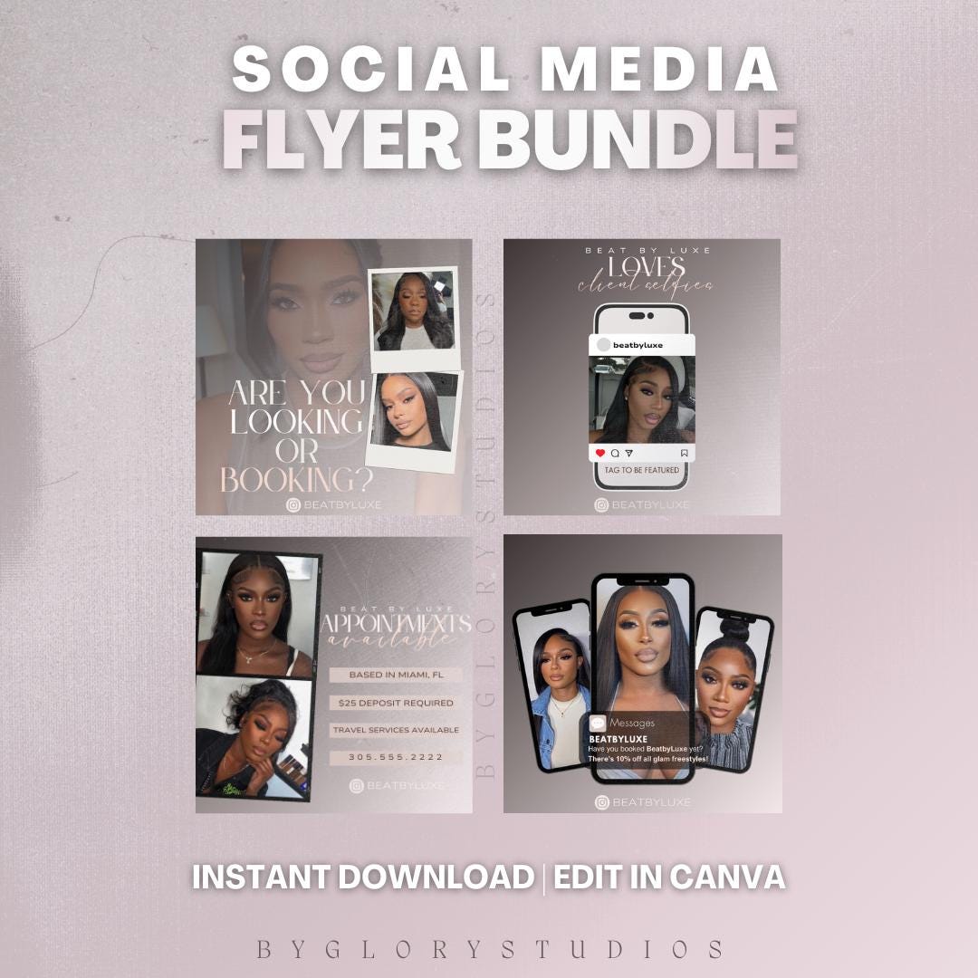 MUA Hair Stylist Flyer Bundle | Canva Templates + Caption Ideas ...