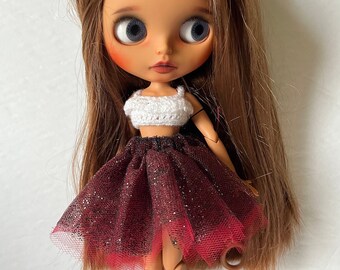 Tulle Tutu Skirt for Blythe - Glitter Black Red