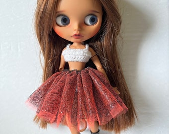 Tulle Tutu Skirt for Blythe - Glitter Black Orange