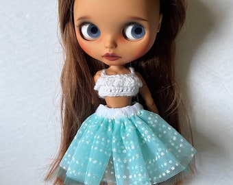 Tulle Tutu Skirt for Blythe - Iridescent Aqua