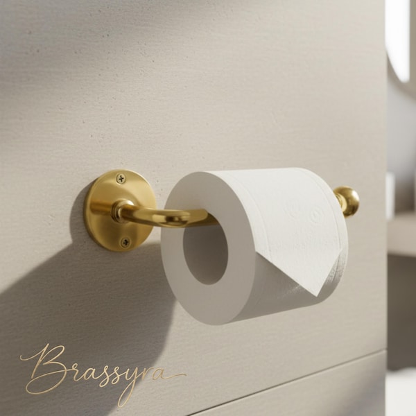 Soporte de pared para papel higiénico de latón macizo sin lacar, para baño.