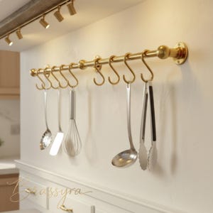 Unlacquered Solid Brass Pot Rail – Handmade Kitchen Organizer