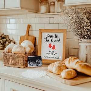 Bun In The Oven Pregnancy Announcement Digital, Gender Neutral Baking Baby Announcement, EDITABLE Half Baked 20 Weeks Baby Reveal, Chef