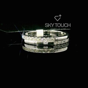 Dainty 0.48 CT Natural Diamond Wedding Band: 14K White Gold Half Eternity Stackable Ring