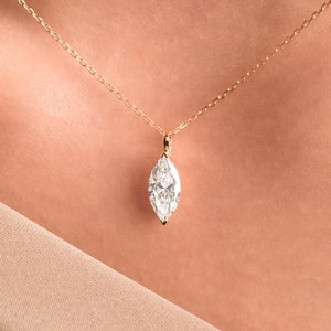 Marquise Diamond Necklace - Solitaire Pendant, Layering Necklace, Single Diamond Pendant, Elegant Solitaire Necklace