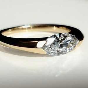 Marquise Cut East to West Lab Grown Diamond Solitaire Ring | 0.5 to 2.0 CT Lab Created Diamond Engagement Ring | Half Bezel Setting
