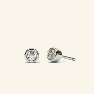 14k Gold Bezel Diamond Stud Earrings, Genuine Diamond Earrings, Minimalist Diamond Studs, Anniversary Gift, Timeless Jewelry for Her