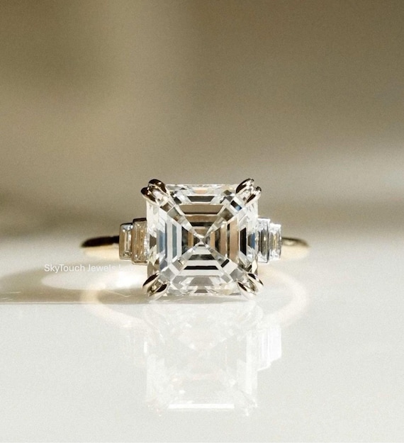 Stones Diamante Taglio Asscher Anello Di Fidanzamento Con Diamante