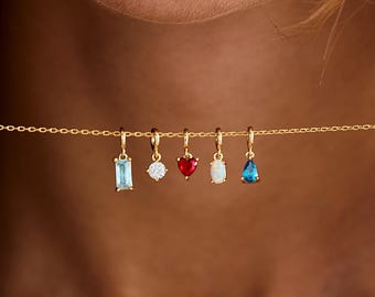 Custom Multi Birthstone Necklace, Personalized Family Gemstone Jewelry, Mixed Shape Charm Necklace, Graduation gift, Anniversary Gift