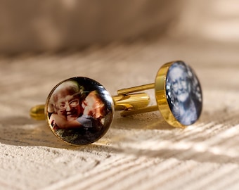 Photo Cufflinks - Personalized Wedding Gift for Dad, Father of the Bride Gift, Custom Picture Cuff Links from Daughter, Memorial Keepsake