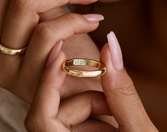 Anillo de piedra de nacimiento personalizado, anillo con grabado interior personalizado, anillo a juego para parejas, anillo de promesa minimalista, regalo para ella o él.