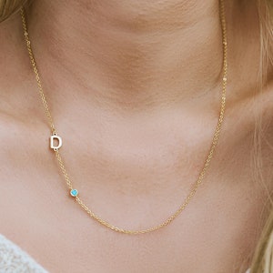 Benutzerdefinierte Geburtsstein erste Halskette, Birthstone erste Halskette, MOM Halskette, personalisierte Buchstabe Halskette, Muttertagsgeschenk