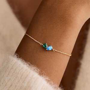 Custom Heart Birthstone Bracelet, 2 Birthstone Bracelet, Mothers Gift,Birthday Gift for Her, Minimalist Birthstone Bracelet, Bridesmaid Gift