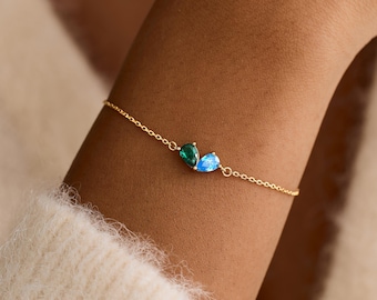 Custom Heart Birthstone Bracelet, 2 Birthstone Bracelet, Mothers Gift,Birthday Gift for Her, Minimalist Birthstone Bracelet, Bridesmaid Gift