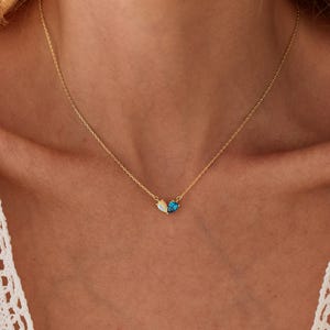 Lovers Birthstone Matching Heart Necklace, Minimalist Heart Birthstone Necklace, Gift For Girlfriend, Love Gift, Anniversary Family Gift