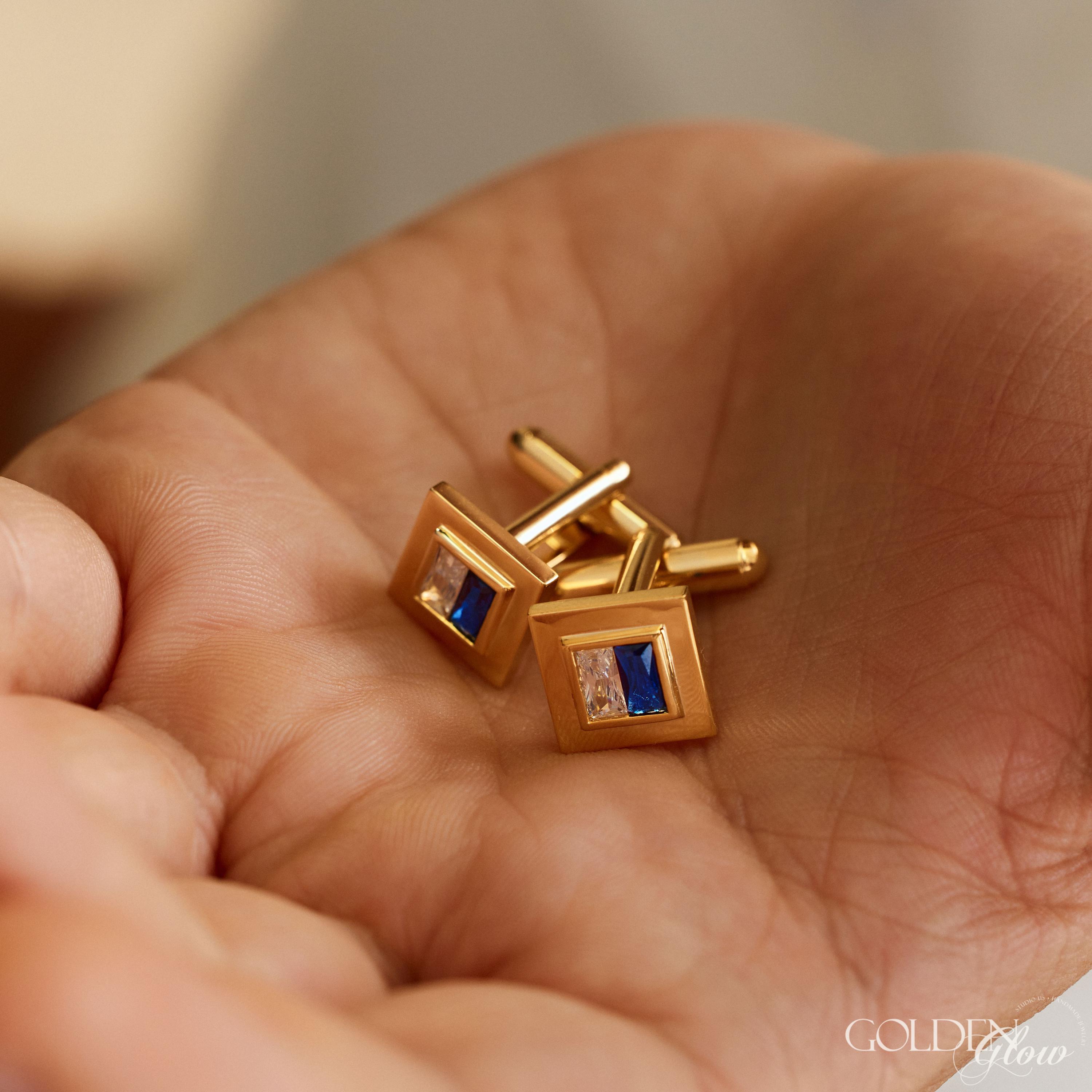 Personalized Birthstone Cufflinks, Custom Two Stone Cuff Links, Gift for Dad, Gold Plated Wedding Cufflinks