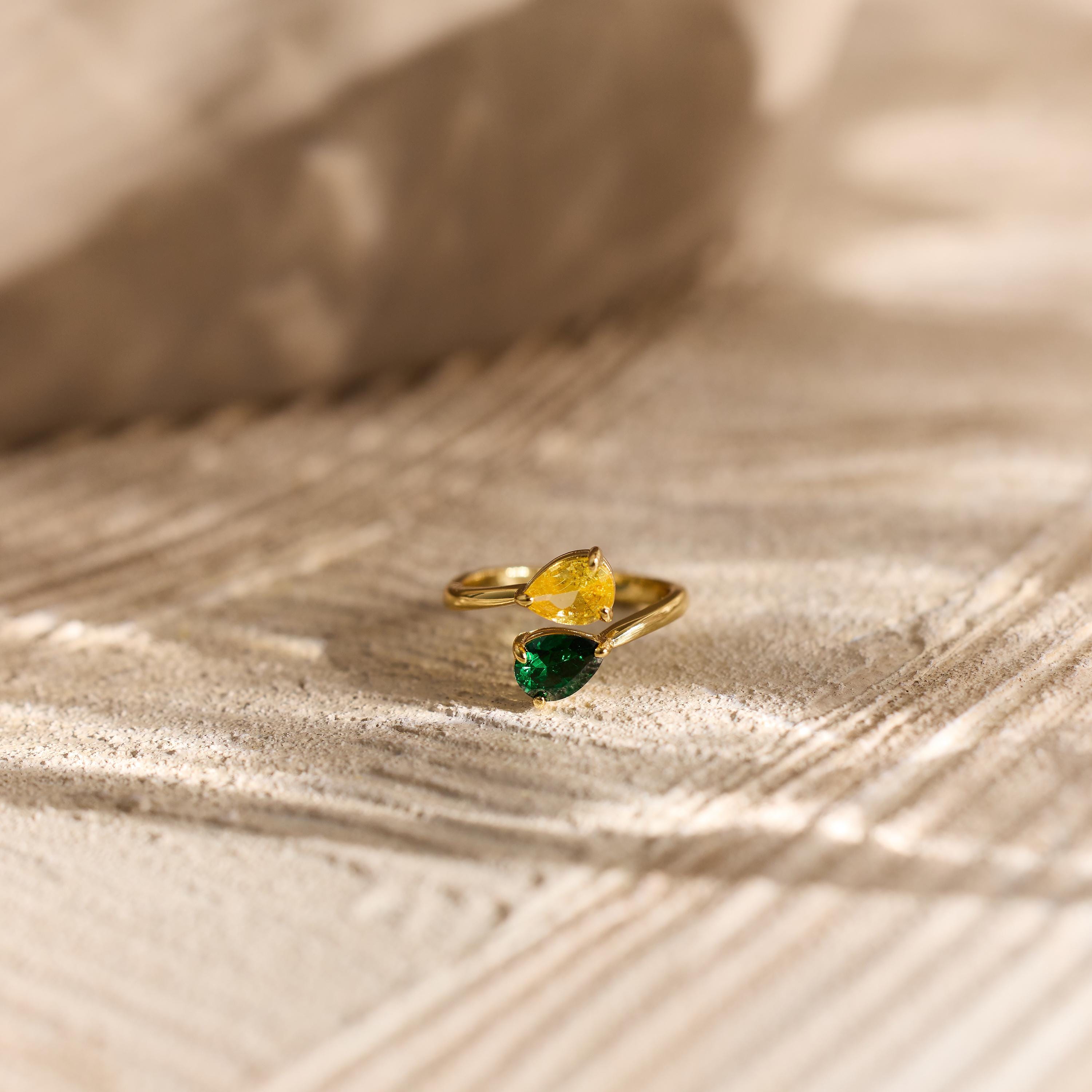 Adjustable Birthstone Ring, Custom Two Stone Ring, Personalized Birthstone Jewelry, Couples Gift, Dainty Promise Ring