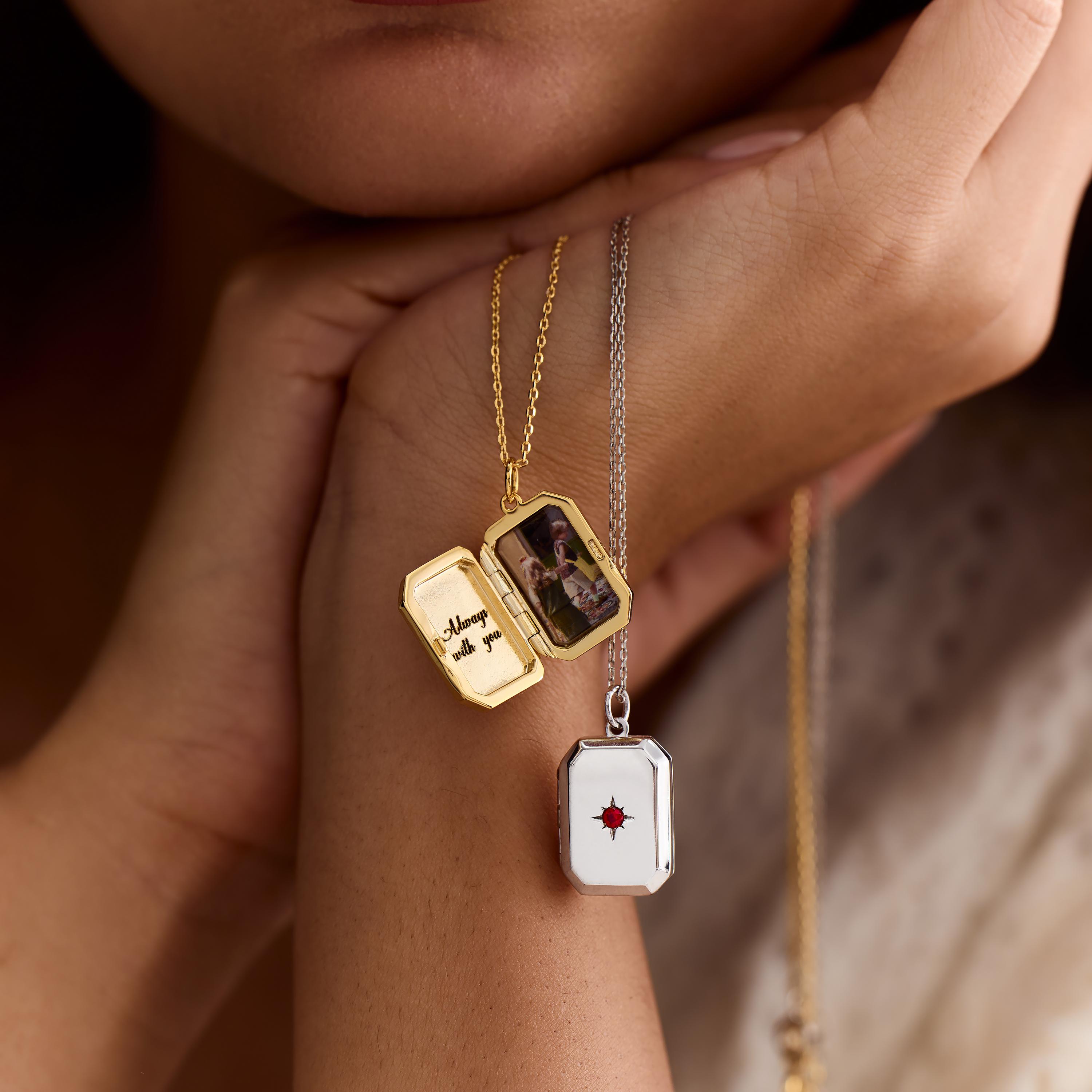 Personalized Locket Necklace with Birthstone, Photo Pendant, Engraved Memorial Jewelry, Christmas Gift for Her