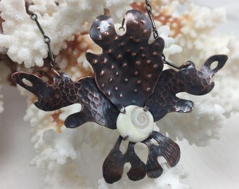 Angel seaweed lotus necklace Operculum and copper kelp on  gunmetal chain ready to ship