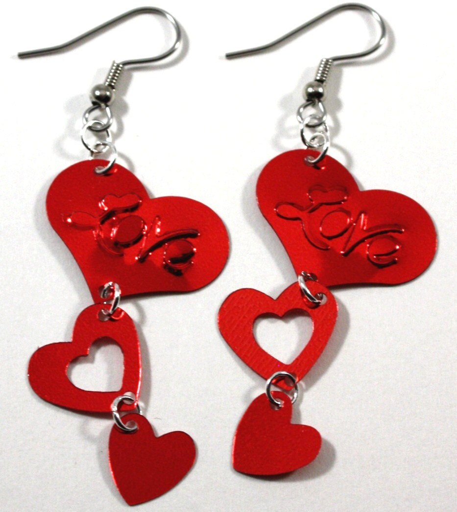 Valentines Day Earrings Love Heart Earrings Red Hearts Etsy