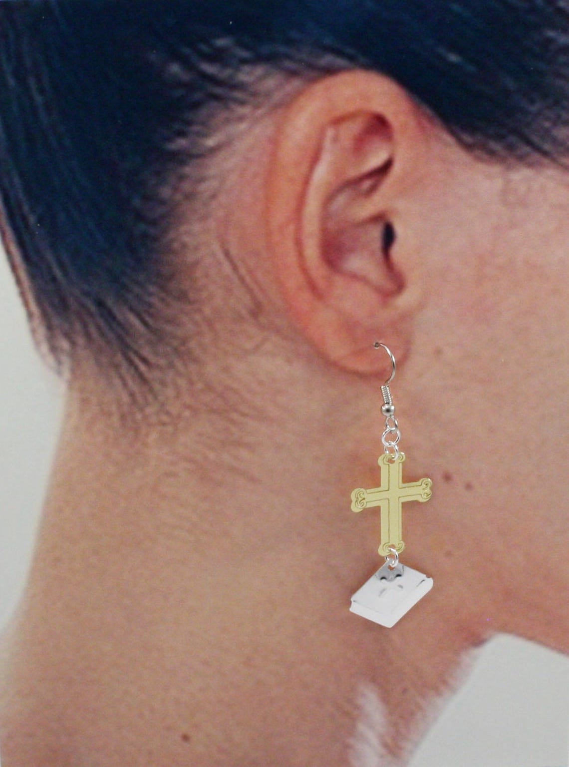 Religious Earrings Cross & Bible Earrings Gold Silver Metallic Etsy